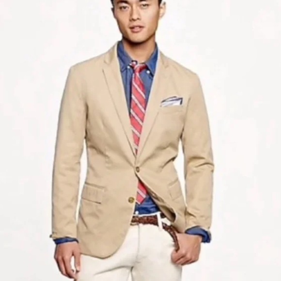 J.CREW Men's L Khaki Tan Cotton Unconstructed Ludlow 2-Button Blazer Jacket Coat